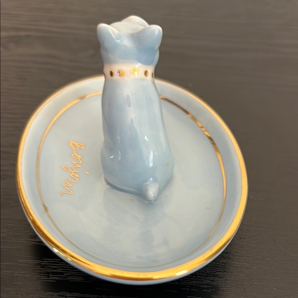 Anthropologie Adorable Blue and Gold French Inspired Jewelry Dish “Bonjour” - Picture 5 of 7